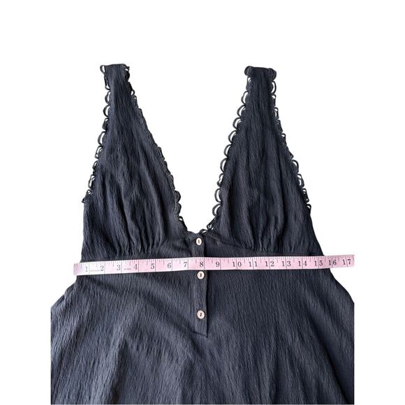 ASOS DESIGN button front lace trim swing cami romper in black Size 8 - Picture 9 of 11